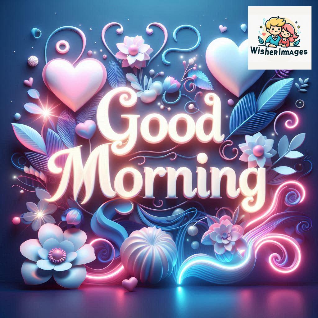 Bright and Cheerful 3D Good Morning Design with Hearts and flowers with colour full light setup with good morning Flowers (204)