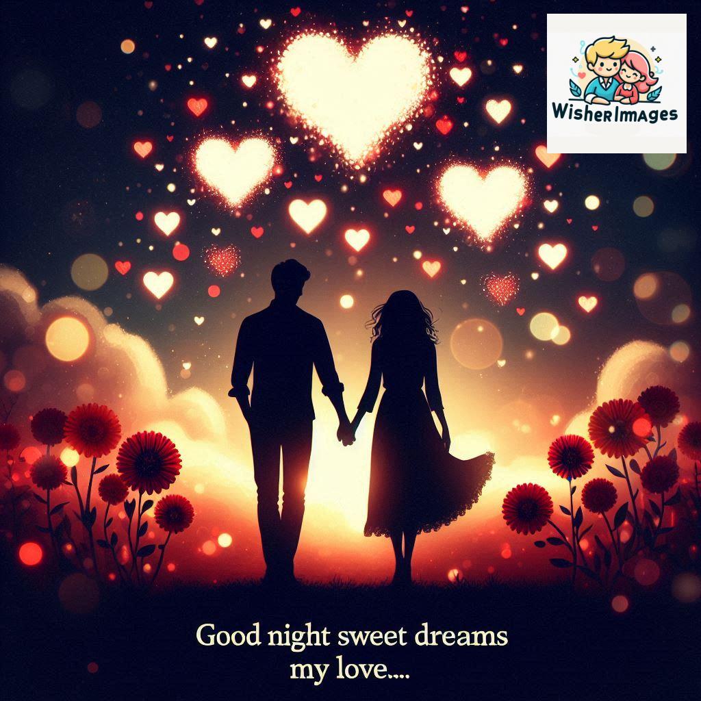 Good night love images with couple is holding hand eachother many heart is placed around the couple with night vibes (20)