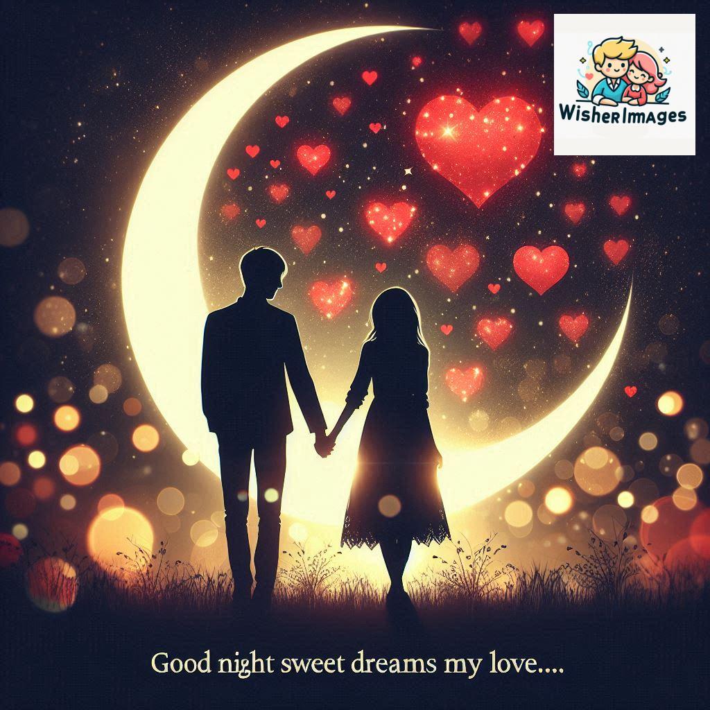 Good night love images with couple is holding hand eachother many heart is placed around the couple with night vibes (71)