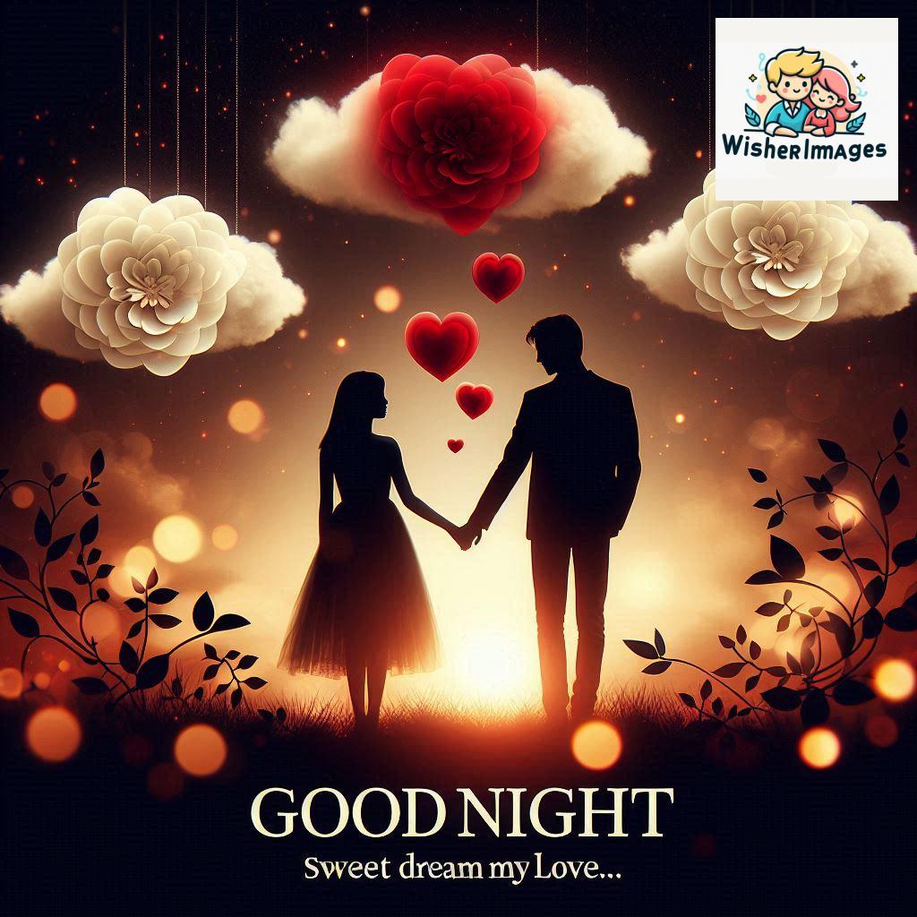 Good night love images with couple is holding hand eachother many heart is placed around the couple with night vibes (9)