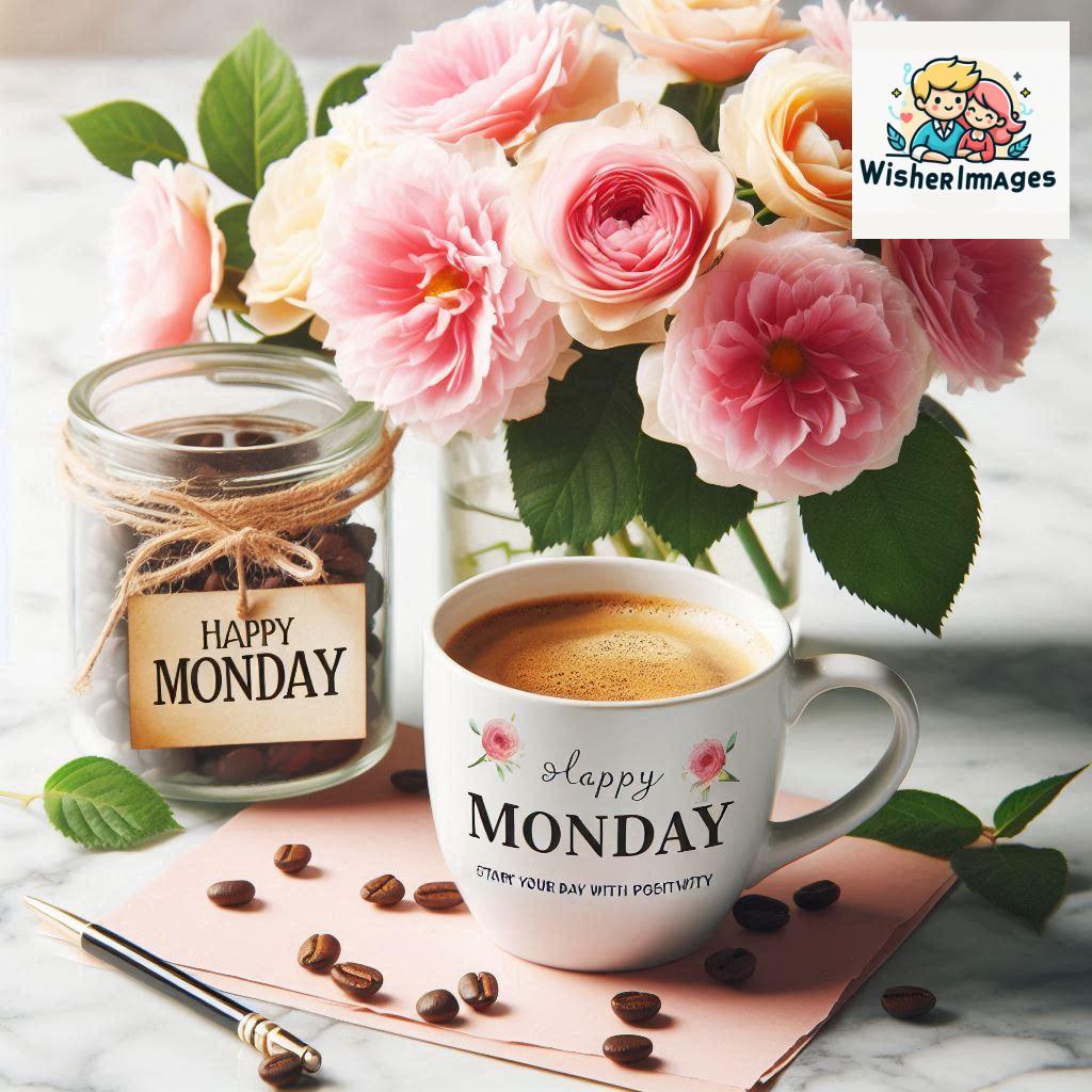 start your day with positivity happy monday blue flowers coffee mug (171)